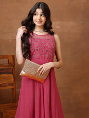 Embellished Round Neck A-Line Ethnic Dresses