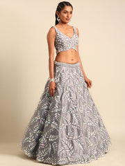 Grey Organza Sequins and Zarkan embroidery Semi-Stitched Lehenga choli and Dupatta