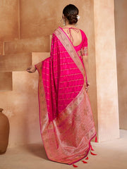 Magenta Striped Woven Design Zari Pure Silk Saree