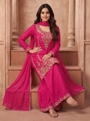 Pink Embroidery Work Festive Wear Palazzo Dress