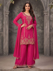 Pink Embroidery Work Festive Wear Palazzo Dress