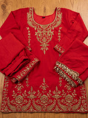 Red Embroidery Work Festive Wear Palazzo Dress