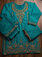 Turquoise Embroidery Work Festive Wear Palazzo Dress