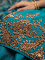 Turquoise Embroidery Work Festive Wear Palazzo Dress