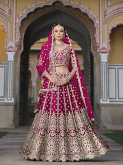 Designer Pink Net Embroidered Wedding Lehenga Choli