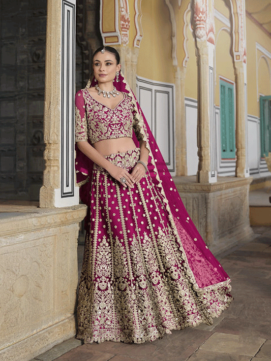 Designer Pink Net Embroidered Wedding Lehenga Choli