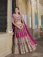 Designer Pink Net Embroidered Wedding Lehenga Choli