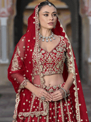 Designer Red Net Embroidered Wedding Lehenga Choli