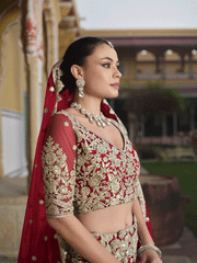 Designer Red Net Embroidered Wedding Lehenga Choli