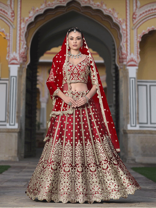 Designer Red Net Embroidered Wedding Lehenga Choli