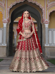 Designer Red Net Embroidered Wedding Lehenga Choli