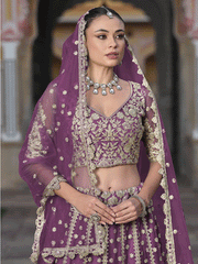 Designer Purple Net Embroidered Wedding Lehenga Choli