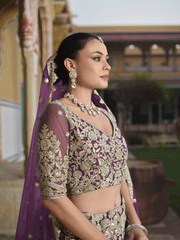 Designer Purple Net Embroidered Wedding Lehenga Choli