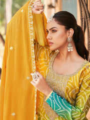 Turquoise And Green Embroidery Pakistani Pant Suit