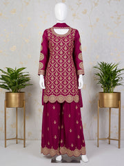 Magenta Chinon Work Palazzo Suit