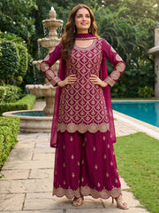 Magenta Chinon Work Palazzo Suit