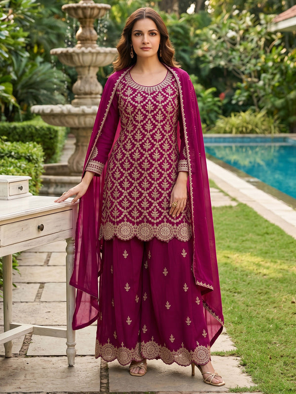 Magenta Chinon Work Palazzo Suit