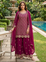 Magenta Chinon Work Palazzo Suit
