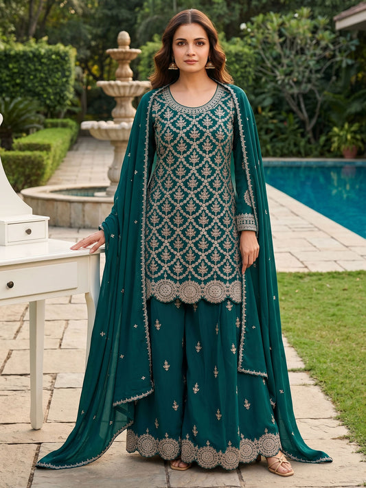 Teal Chinon Work Palazzo Suit