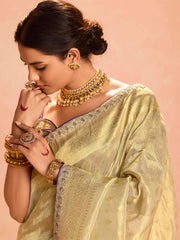 Mesmerizing Ivory Zari Weaving Silk Wedding Saree With Blouse