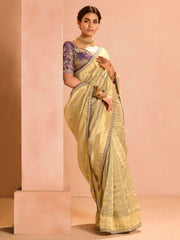 Mesmerizing Ivory Zari Weaving Silk Wedding Saree With Blouse