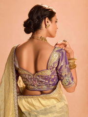 Mesmerizing Ivory Zari Weaving Silk Wedding Saree With Blouse