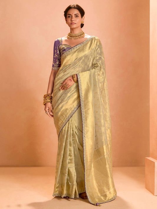 Mesmerizing Ivory Zari Weaving Silk Wedding Saree With Blouse
