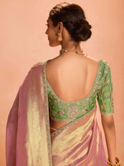 Bewitching Rose Gold Zari Weaving Silk Festival Wear Saree With Blouse