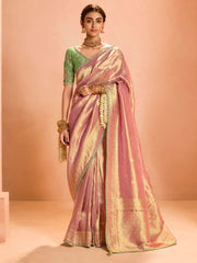 Bewitching Rose Gold Zari Weaving Silk Festival Wear Saree With Blouse