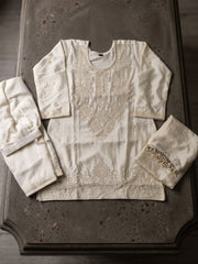 White Premium Chinnon Silk Festive Trendy Palazzo Suit