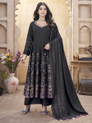 Black Silk Foil Print Kurti Set with Mirror Work