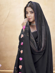 Black Silk Foil Print Kurti Set with Mirror Work