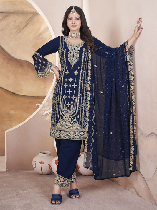 Blue Color Embroidered Work Ready made Pakistani Suit