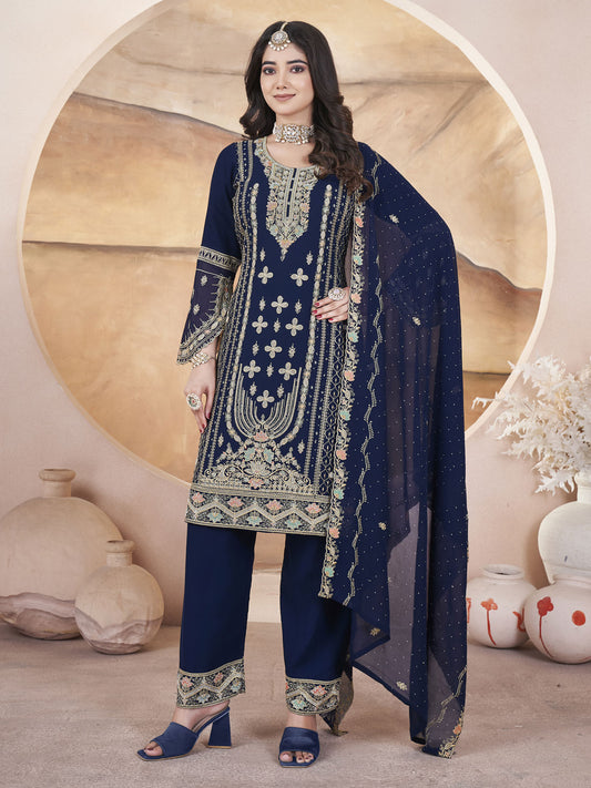 Blue Color Embroidered Work Ready made Pakistani Suit