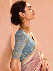 Spectacular Pink Zari Weaving Silk Festival Wear Saree With Blouse