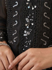 Black Chiffon Embroideres Khatli Work Kurta Set