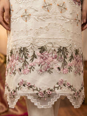 Off White Chiffon Embroideres Khatli Work Kurta Set