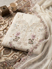 Off White Chiffon Embroideres Khatli Work Kurta Set