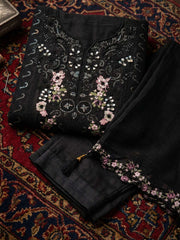 Black Chiffon Embroideres Khatli Work Kurta Set
