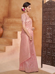Pink Floral Woven Design Zari Saree