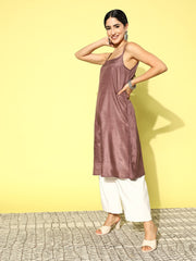 Mauve Floral Embroidered Thread Work Georgette Anarkali Kurta with Inner