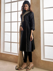 Floral Embroidered Yoke Design Kurta with Trousers & Dupatta