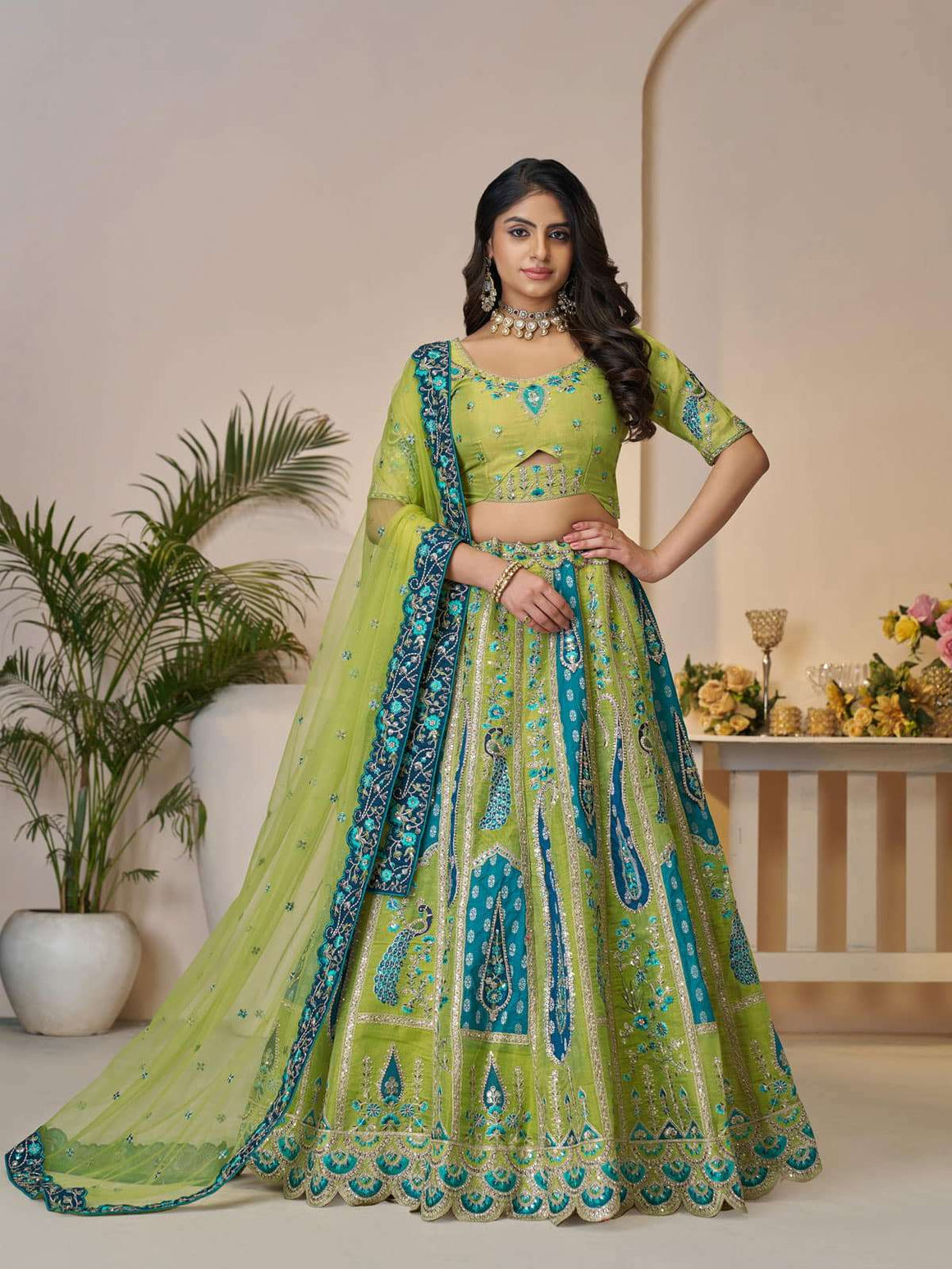 Malaika Arora Women Floral Embroidered Anarkali Kurta with Palazzo & Dupatta