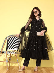 Women Floral Embroidered Regular Sequinned Kurta with Trousers & With Dupatta