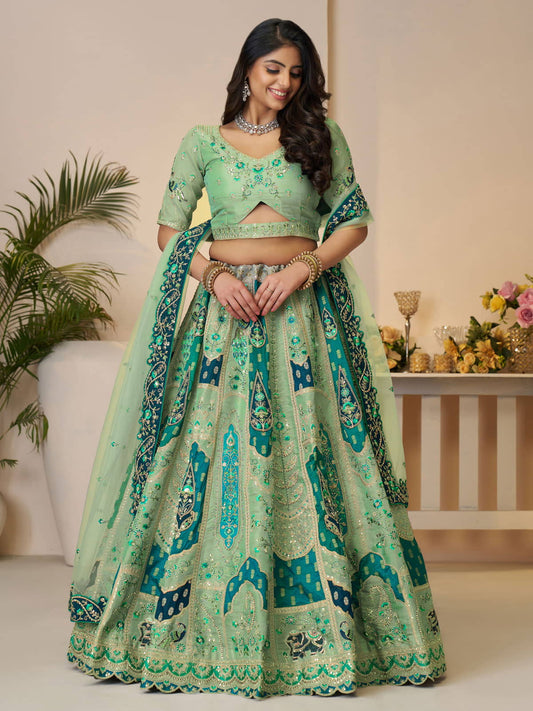 Graceful Green with  peacock Embroidered bridal lehenga