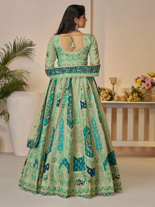 Graceful Green with  peacock Embroidered bridal lehenga
