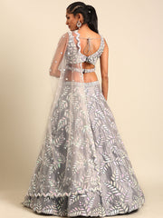 Grey Organza Sequins and Zarkan embroidery Semi-Stitched Lehenga choli and Dupatta
