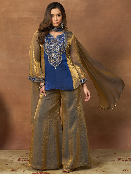 Women Ethnic Motifs Embroidered Regular Thread Work Kurta with Palazzos & With Dupatta