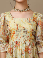 Floral Printed Bell Sleeve Maxi Ethnic Dresses