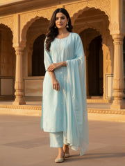 Women Ethnic Motifs Embroidered Regular Thread Work Pure Cotton Kurta with Trousers & With Dupatta